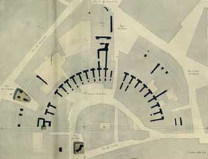 Baltard, Architectural plan and details of the Theater of Pompey